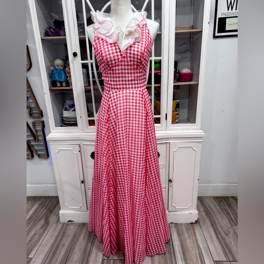 Vintage Coco California 1970’s Red Gingham Maxi Dress.